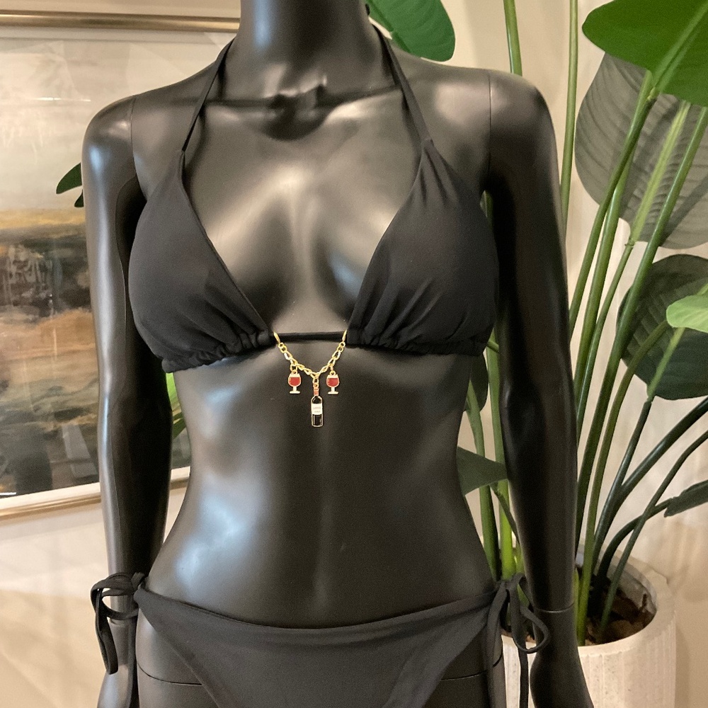 Black Bikini with Charming Bikinis Wine Charm!!